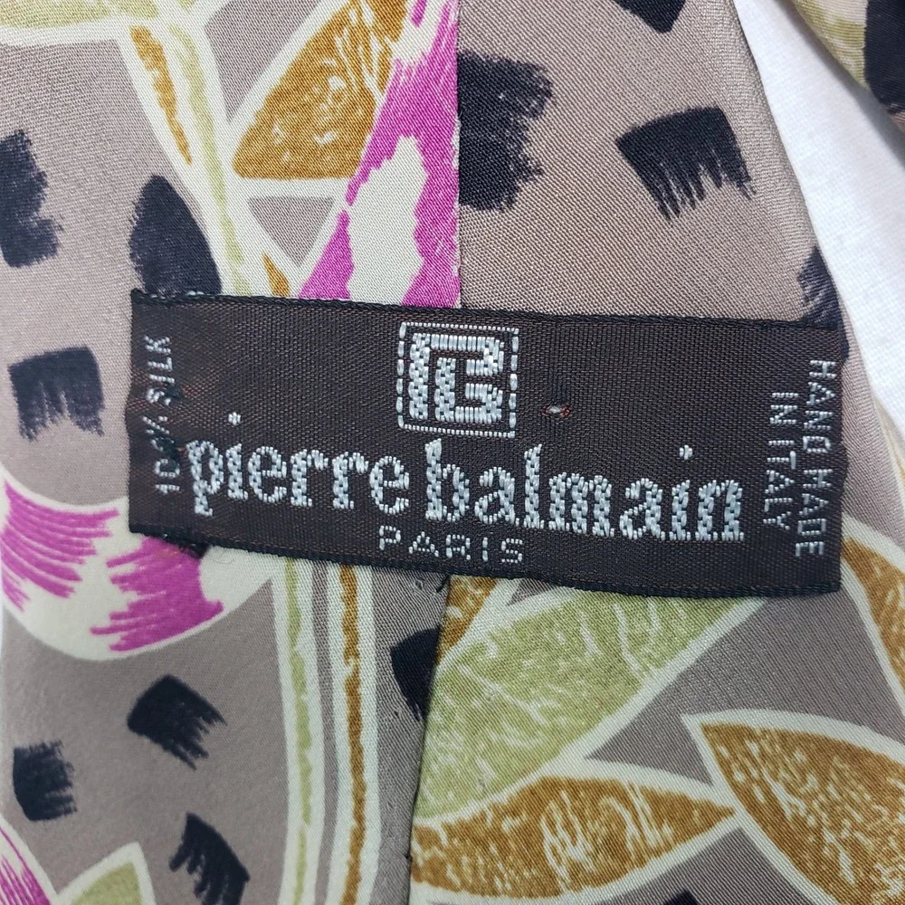Pierre Balmain Mens Abstract Floral Silk Tie OS Brown Pink Green‎
